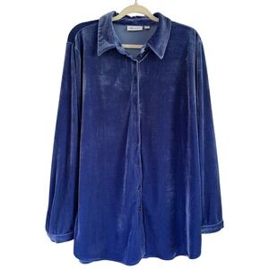 D & Co. Periwinkle Blue Velvet Velour Button Down Long Sleeve Shirt Size L